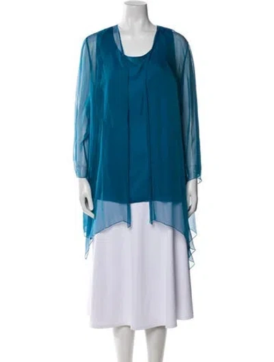 Pre-owned Marina Rinaldi Silk Cowl Neck Tunic In Blue