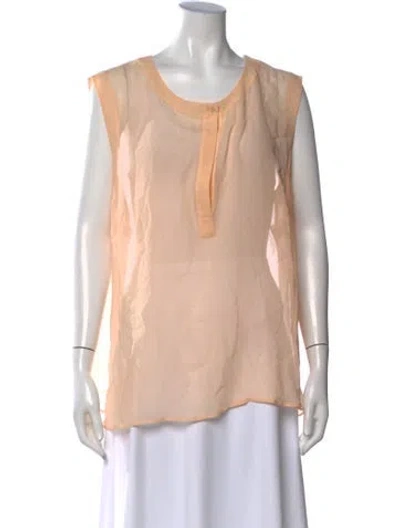 Pre-owned Marina Rinaldi Silk Crew Neck Blouse In Neutrals/pink