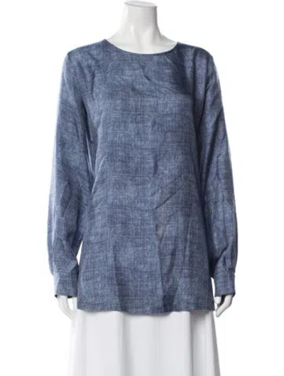 Pre-owned Marina Rinaldi Silk Crew Neck Top In Blue