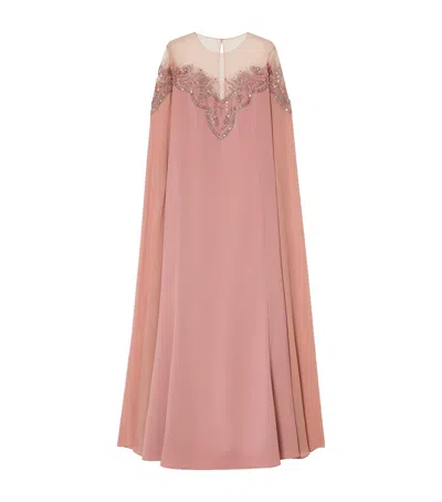 Marina Rinaldi Silk Embroidered Maxi Dress In Pink