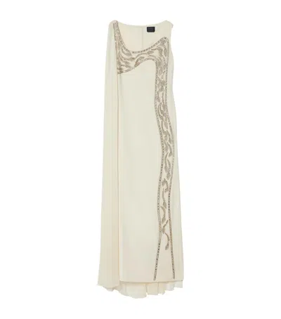Marina Rinaldi Silk Embroidered Maxi Dress In Yellow