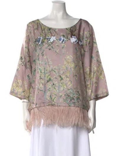 Pre-owned Marina Rinaldi Silk Floral Print Blouse In Pink