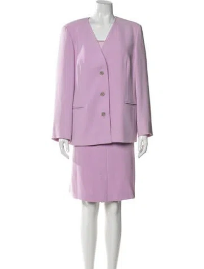 Pre-owned Marina Rinaldi Silk Floral Print Skirt Suit In Purple