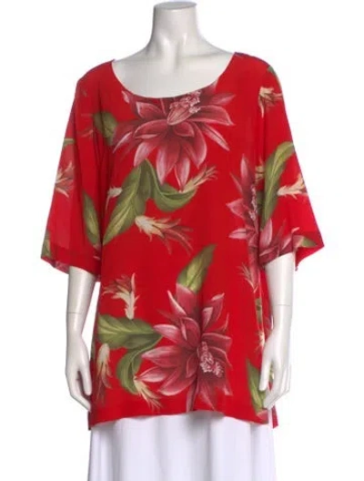 Pre-owned Marina Rinaldi Silk Floral Print Top In Red