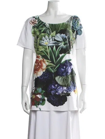 Pre-owned Marina Rinaldi Silk Floral Print T-shirt In Green