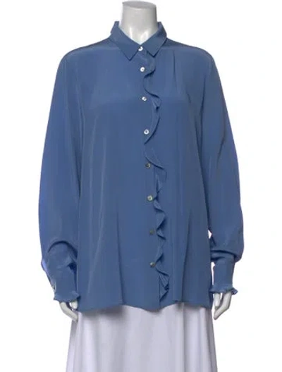 Pre-owned Marina Rinaldi Silk Long Sleeve Blouse In Blue