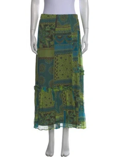 Pre-owned Marina Rinaldi Silk Midi Length Skirt W/ Tags In Green