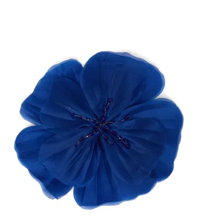 Marina Rinaldi Silk Organza Flower Brooch In Blue