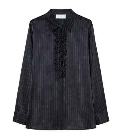 Marina Rinaldi Silk Pinstripe Shirt In Blue