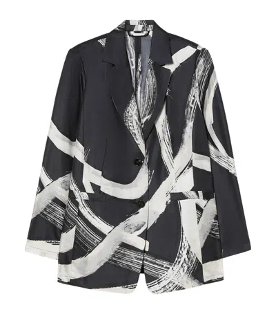 Marina Rinaldi Silk Printed Blazer In Black