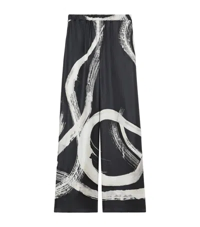 Marina Rinaldi Silk Printed Trousers In Black