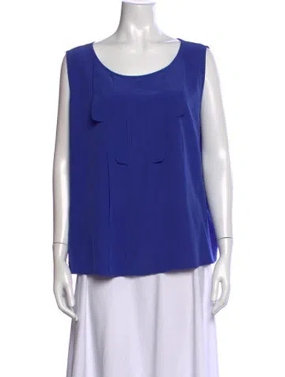 Pre-owned Marina Rinaldi Silk Scoop Neck Blouse In Blue