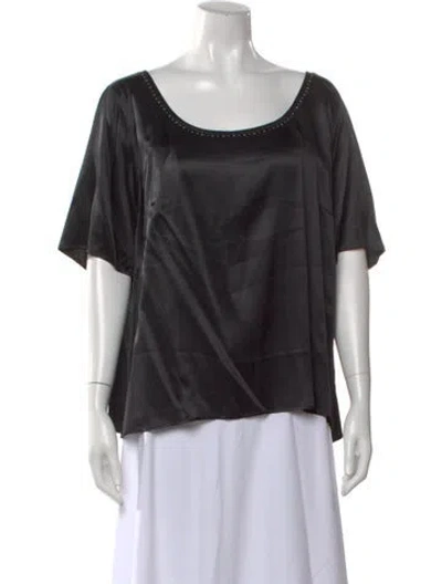 Pre-owned Marina Rinaldi Silk Scoop Neck Top In Black
