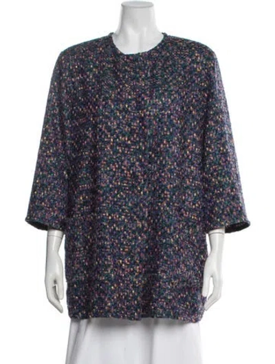 Pre-owned Marina Rinaldi Silk Tweed Pattern Jacket In Blue