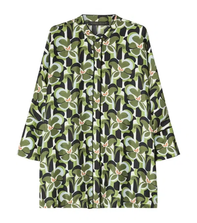 Marina Rinaldi Silk Twill Floral Shirt In Green