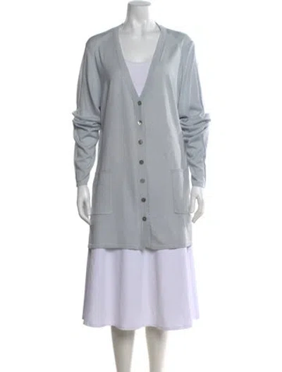 Pre-owned Marina Rinaldi Silk V-neck Sweater In Blue