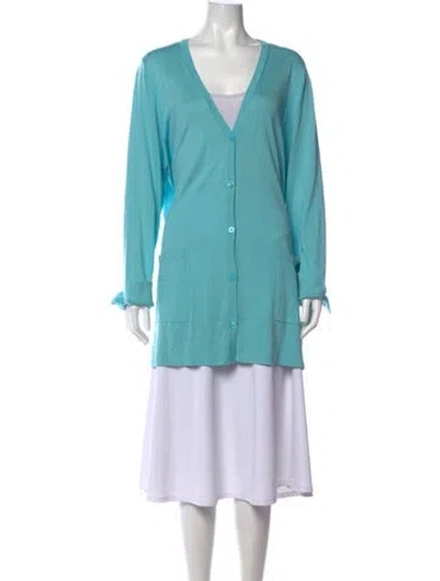 Pre-owned Marina Rinaldi Silk V-neck Sweater In Blue