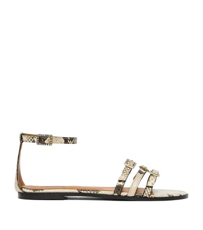 Marina Rinaldi Snakeskin-effect Embellished Sandals In Brown