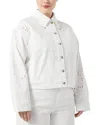 Marina Rinaldi Umico Embroidered Crop Denim Jacket In Ivory