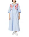Marina Rinaldi Sport 2a Uscita Opossum Embroidered Split V Neck Dress In Optical White