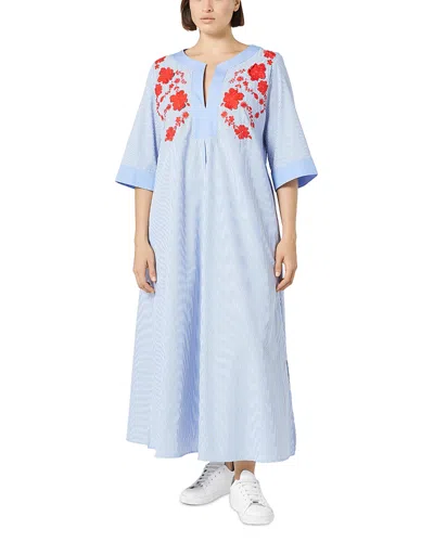 Marina Rinaldi Sport 2a Uscita Opossum Embroidered Split V Neck Dress In Optical White