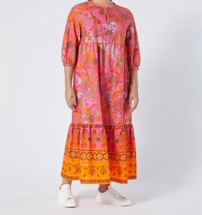 Marina Rinaldi Stecca Print Tiered Maxi Dress In Fuchsia