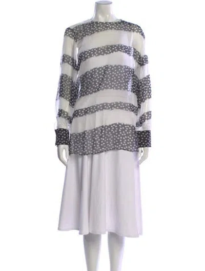 Pre-owned Marina Rinaldi Striped Crew Neck Top In White