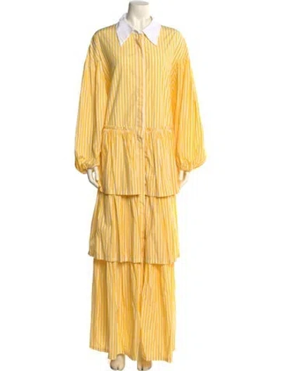 Pre-owned Marina Rinaldi Striped Long Dress In Yellow