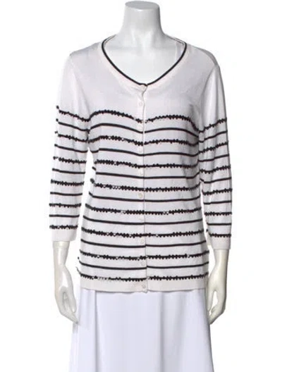 Pre-owned Marina Rinaldi Striped Scoop Neck Sweater In White