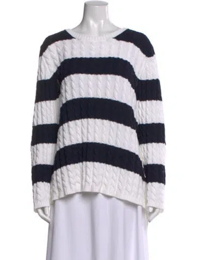 Pre-owned Marina Rinaldi Striped Scoop Neck Sweater In White