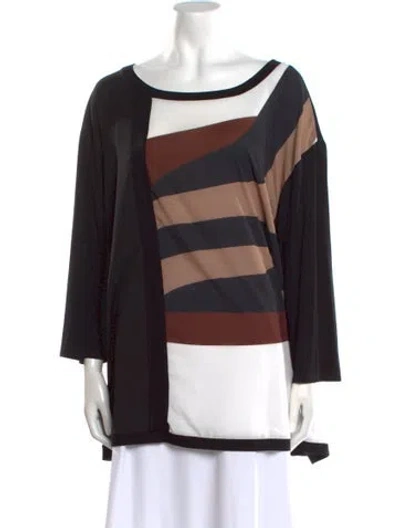 Pre-owned Marina Rinaldi Striped Scoop Neck Tunic In Black