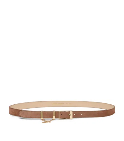 Marina Rinaldi Suede Logo Chain Belt In Brown