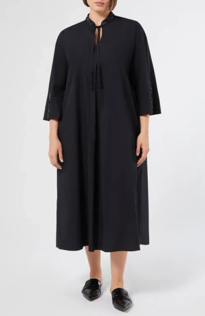 Marina Rinaldi Sulmona Bead Detail Tie Neck Cotton Poplin Dress In Black