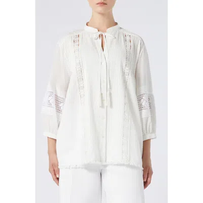 Marina Rinaldi Sumatra Pintuck Lace Top In White