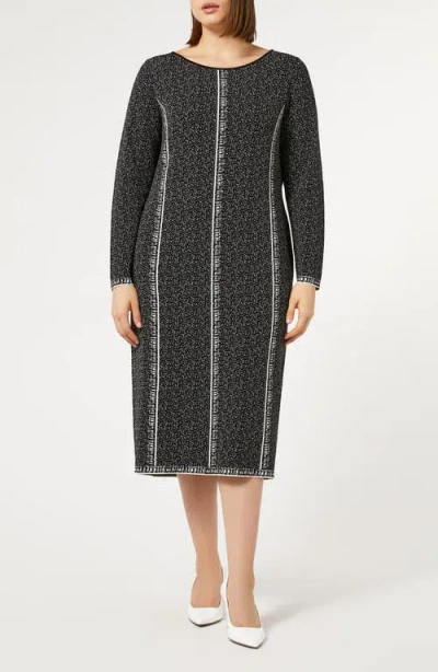 Marina Rinaldi Tantalo Long Sleeve Knit Dress In Black White