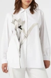 Marina Rinaldi Tartufo Placed Embroidery Cotton Button-up Shirt In Optical White