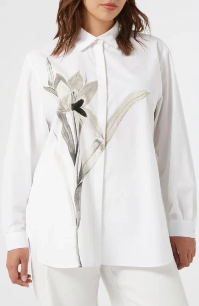Marina Rinaldi Tartufo Placed Embroidery Cotton Button-up Shirt In Optical White