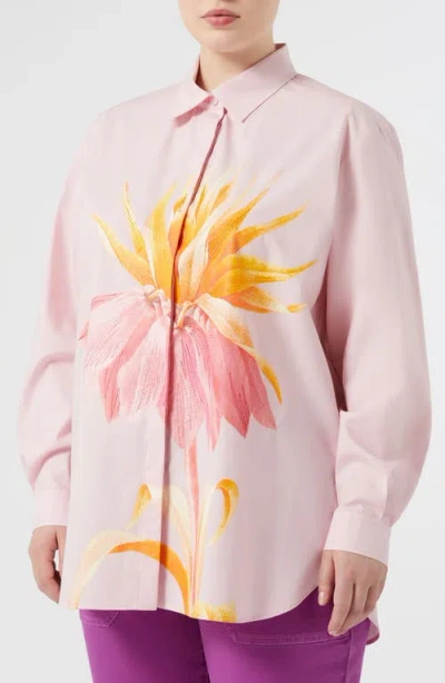 Marina Rinaldi Tartufo Placed Embroidery Cotton Button-up Shirt In Pink