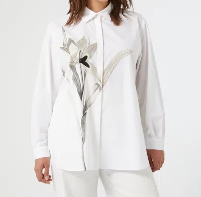 Marina Rinaldi Tartufo Placed Embroidery Cotton Button-up Shirt In Optical White