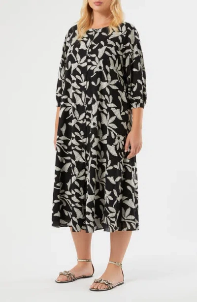 Marina Rinaldi Tasca Floral Embroidery Maxi Dress In Black