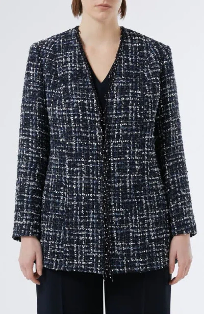 Marina Rinaldi Tattico Rhinestone Tweed Jacket In Midnight Blue