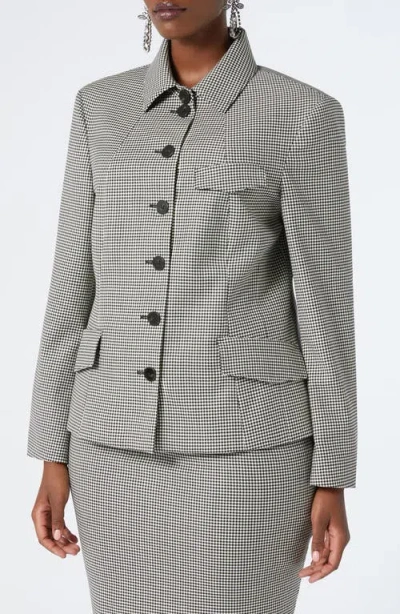 Marina Rinaldi Teglia Houndstooth Virgin Wool Twill Jacket In Gray