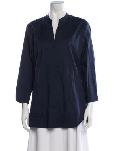 Pre-owned Marina Rinaldi Three-quarter Sleeve Blouse In Blue
