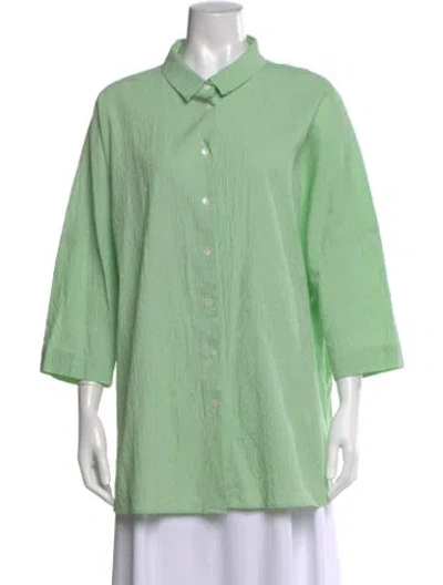 Pre-owned Marina Rinaldi Three-quarter Sleeve Button-up Top In Green