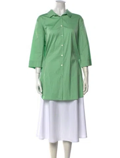Pre-owned Marina Rinaldi Three-quarter Sleeve Button-up Top In Green