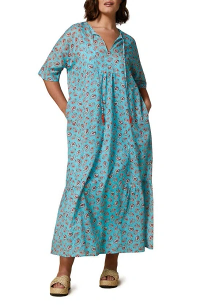 Marina Rinaldi Timor Paisley Cotton Maxi Dress In Turquoise