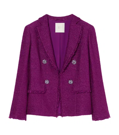 Marina Rinaldi Tweed Double-breasted Jacket In Purple