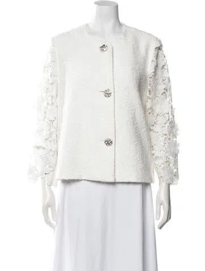 Pre-owned Marina Rinaldi Tweed Pattern Jacket In White
