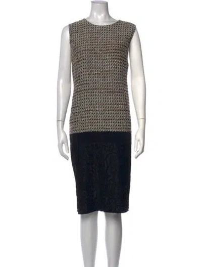 Pre-owned Marina Rinaldi Tweed Pattern Knee-length Dress In Black
