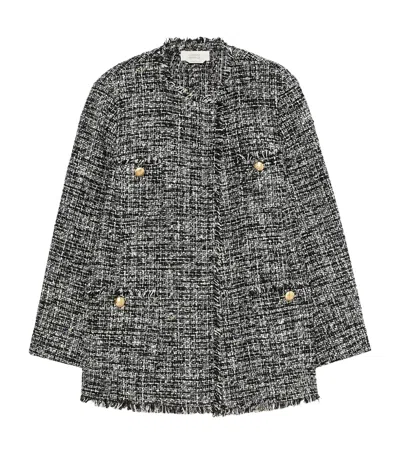 Marina Rinaldi Tweed Round Neck Jacket In Gray